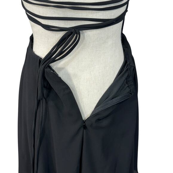 Lulus Medium Mini Fit 'n Flare Dress Tie Ladder Racerback Lined Black - Picture 8 of 10